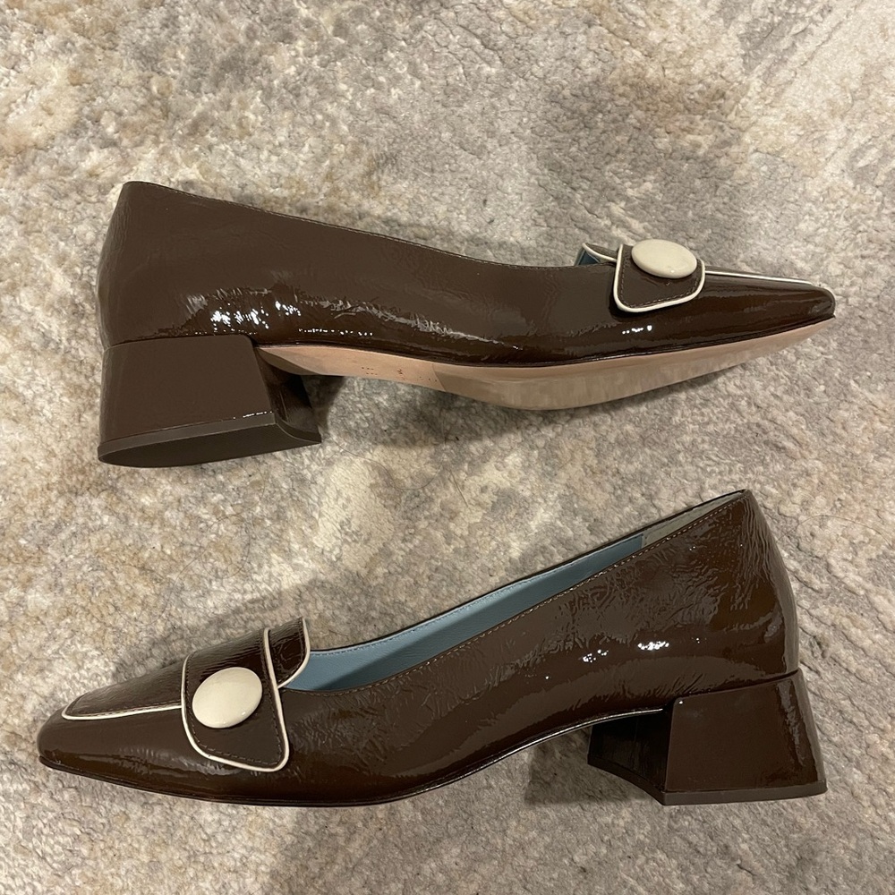 FRANCES VALENTINE Mackie Pump - Chocolate/Oyster Leather Size 8.5B New MSRP $598 - Picture 7 of 11